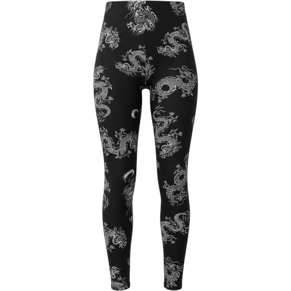 American Eagle Dragon Print Leggings Fleece Lined Black White Y2K Style Goth XS